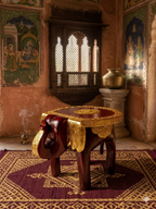 Tharlion wooden golden brass elephant stool