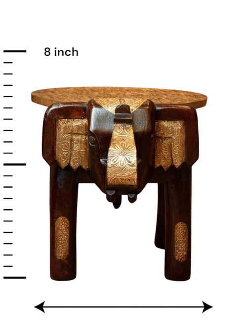 Elephant Stool for Home Decor & Living Room |Wooden Side Table for Plants & Decorative Items |Traditional Design Handcrafted Wood Accent Furniture for Multi-Purpose Use(8 inch Size) Small