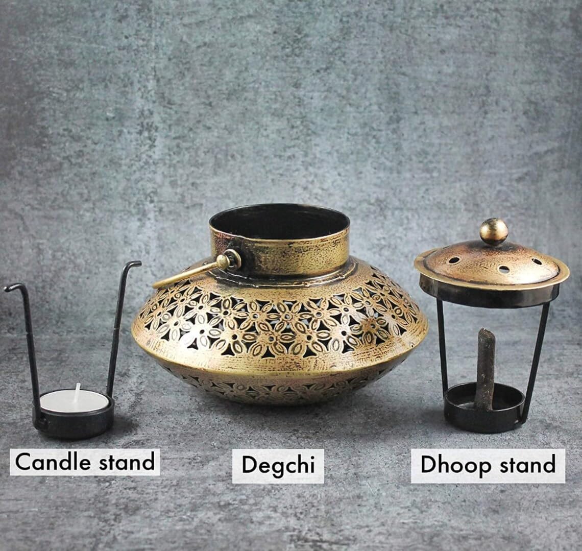 Antique Wall Decor Dhoop Dani - Incense Holder with Iron Art Hanger (Degchi)