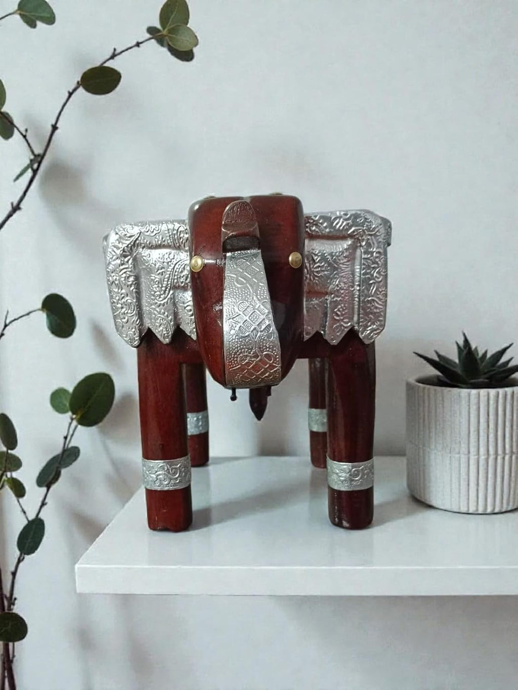 TharLion Silver Elephant Handcrafted Stool (8 inch)