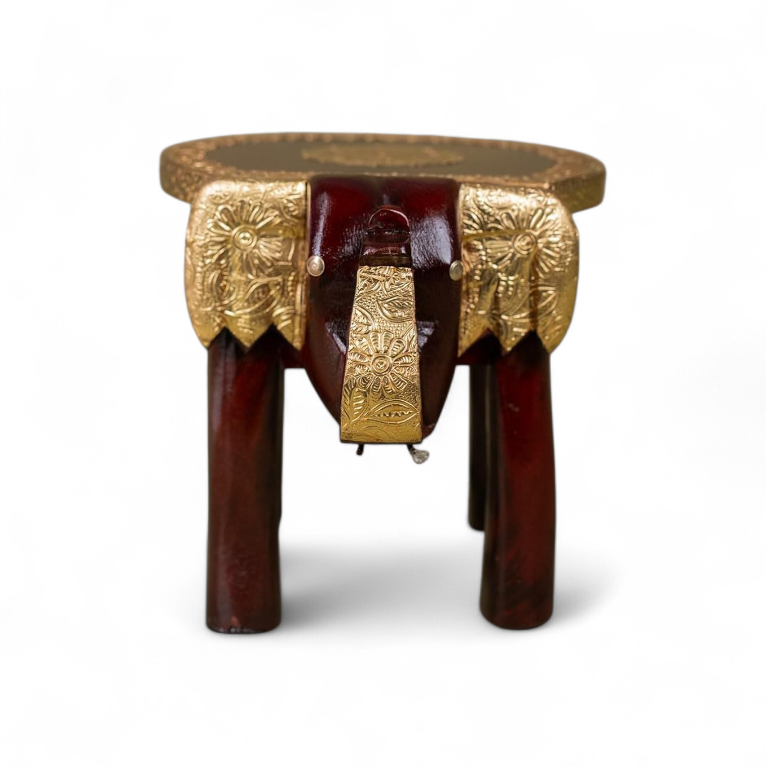Tharlion wooden golden brass elephant stool