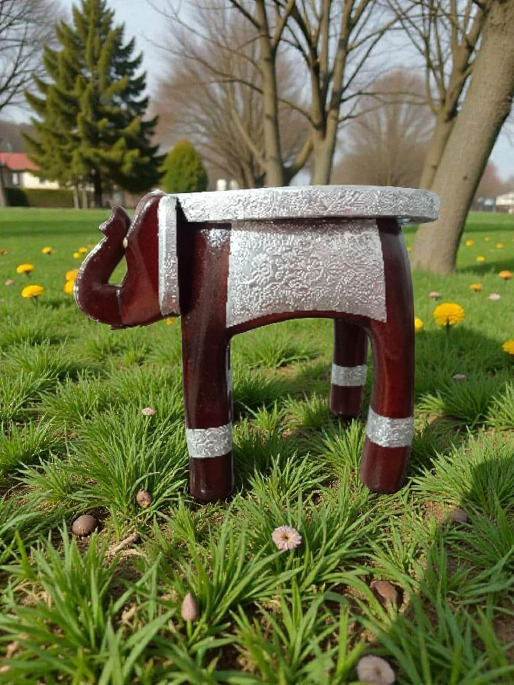 TharLion Silver Elephant Handcrafted Stool (8 inch)