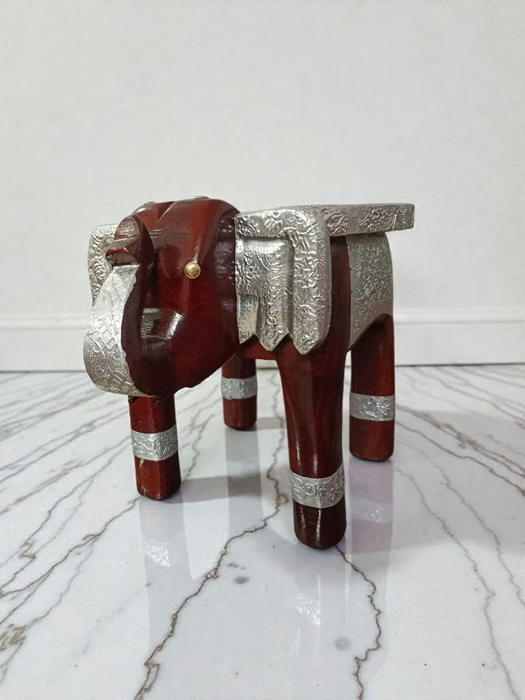TharLion Silver Elephant Handcrafted Stool (8 inch)