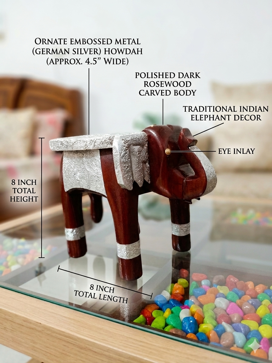 TharLion Silver Elephant Handcrafted Stool (8 inch)