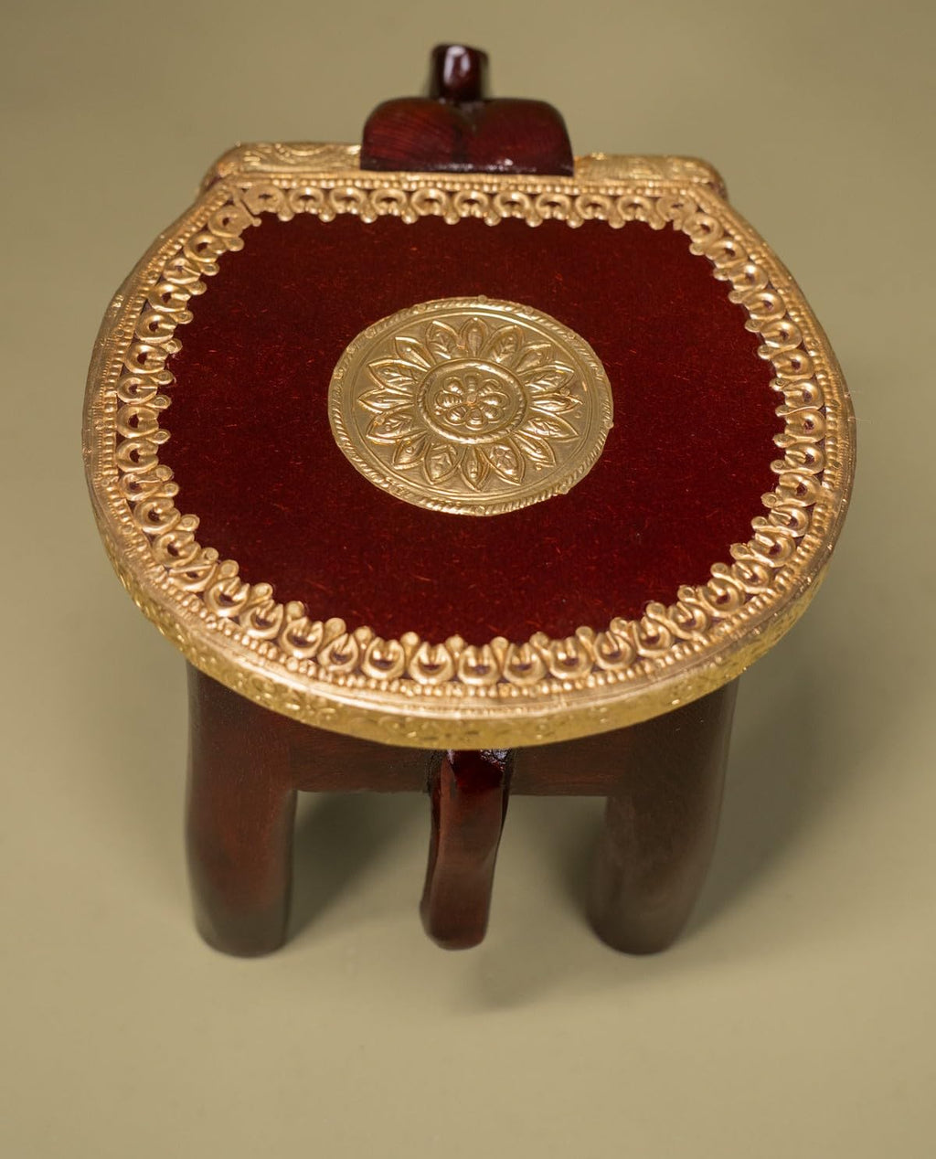 Tharlion wooden golden brass elephant stool